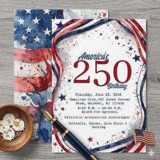 アメリカ建国250周年記念 エレガントな水彩画アメリカ国旗 招待状
