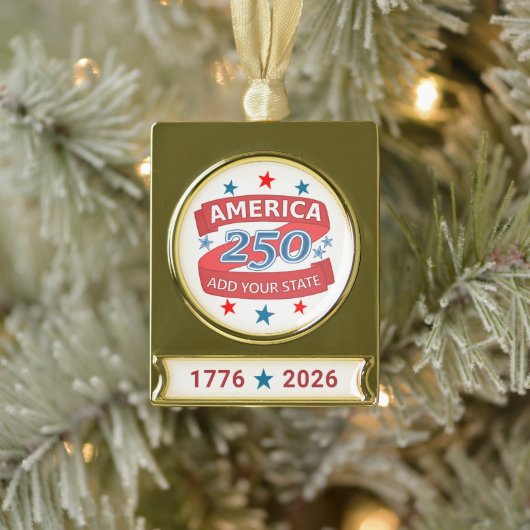 アメリカ建国250周年記念 州を追加 1776 2026 ゴールドプレートバナーオーナメント (ツリー)