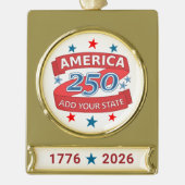 アメリカ建国250周年記念 州を追加 1776 2026 ゴールドプレートバナーオーナメント (正面)