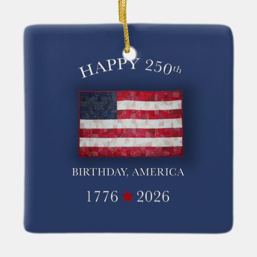 アメリカ建国250周年記念 愛国心あふれる7月4日 セラミックオーナメント (正面)