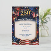 アメリカ建国250周年記念 愛国的な花火の旗の招待状 招待状 (スタンド正面)