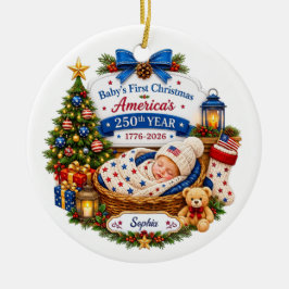 アメリカ建国250周年記念 赤ちゃんの初めてのクリスマス セラミックオーナメント
