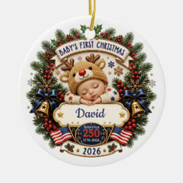 アメリカ建国250周年記念 赤ちゃんの初めてのクリスマス 250 セラミックオーナメント