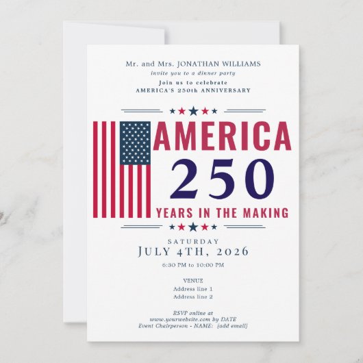 アメリカ建国250周年 アメリカ国旗 4th of July フォーマル 招待状 (正面)