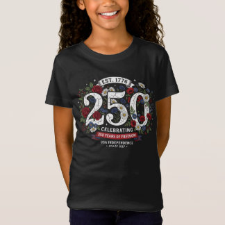 アメリカ建国250周年 フローラルデザイン 愛国 1776–2026 Tシャツ