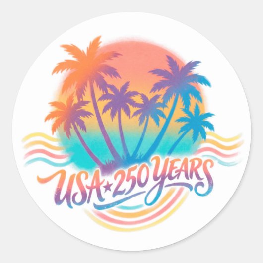 アメリカ建国250周年 ヤシの木 ラウンドシール (正面)