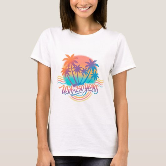 アメリカ建国250周年 ヤシの木 Tシャツ (正面)