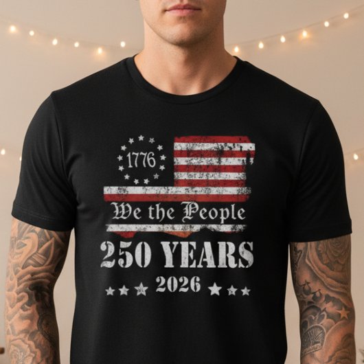 アメリカ建国250周年 ヴィンテージ風アメリカ国旗 ダストレス加工  Tシャツ