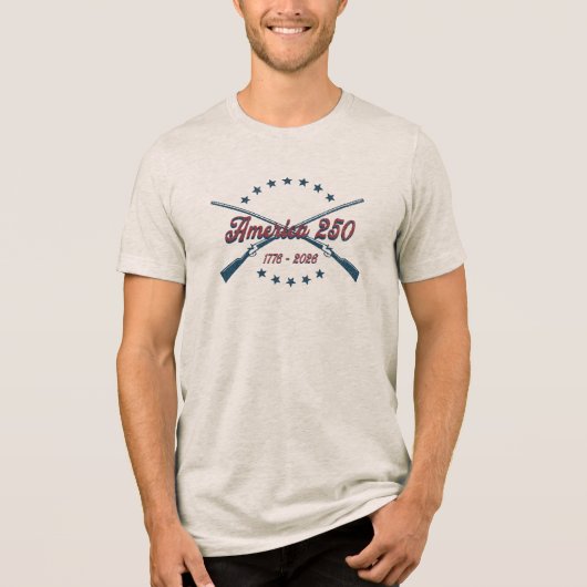アメリカ建国250周年 交差したライフル 愛国 1776-2026 トライブレンドTシャツ (正面)