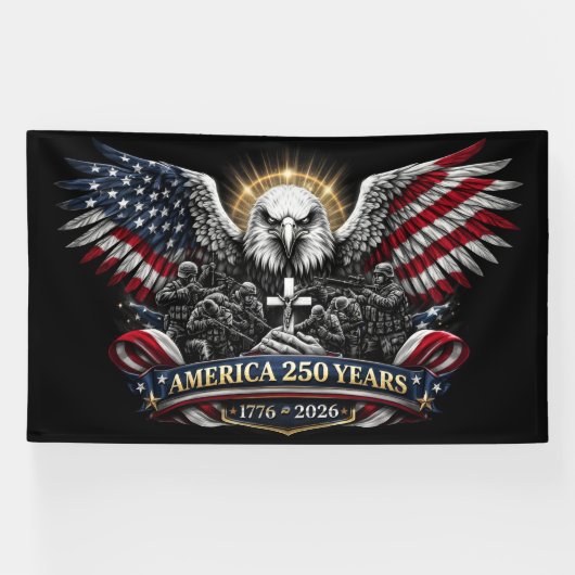 アメリカ建国250周年 愛国的な鷲と軍への賛辞 横断幕 (横)
