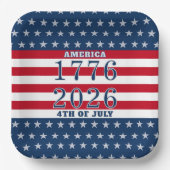 アメリカ建国250周年 星条旗 アメリカ 1776 2026 ペーパープレート (正面)
