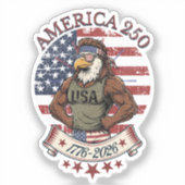 アメリカ建国250周年 楽しい愛国的なワシのデザイン 7月4日のアート シール (正面)