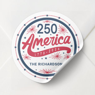 アメリカ建国250周年 赤 白 青 ラウンドシール