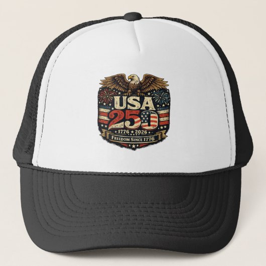 アメリカ建国250周年 1776-2026 愛国トラッカーズハット キャップ (正面)