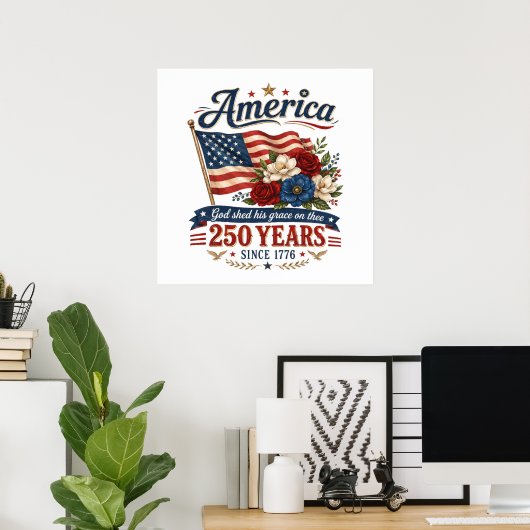 アメリカ建国250年フラワーフラッグ ポスター (ホームオフィス)