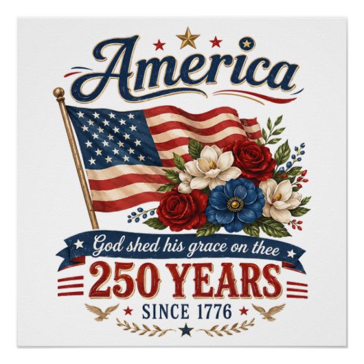 アメリカ建国250年フラワーフラッグ ポスター (正面)