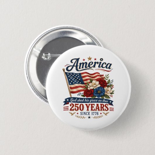アメリカ建国250年フラワーフラッグ 缶バッジ (正面&裏面)