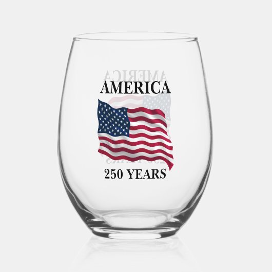 アメリカ建国250年記念フラグ ステムなしワイングラス (正面)