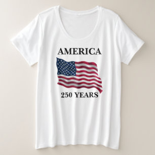 アメリカ建国250年記念フラグ レディース プラスサイズTシャツ