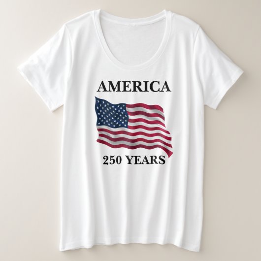アメリカ建国250年記念フラグ レディース プラスサイズTシャツ (デザイン正面)