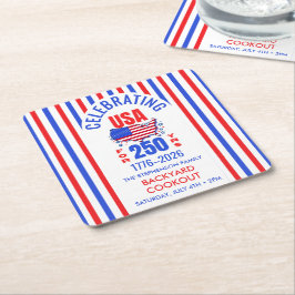 アメリカ建国250年記念 ファミリーBBQ 7月4日 スクエアペーパーコースター