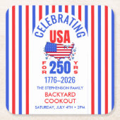 アメリカ建国250年記念 ファミリーBBQ 7月4日 スクエアペーパーコースター (正面)