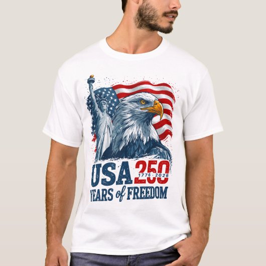 アメリカ建国250年 アメリカの半クワインセンテニアル 自由と鷲 Tシャツ (正面)