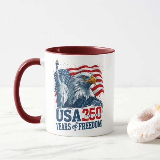 アメリカ建国250年 アメリ カの半250周年自由と鷲 マグカップ (ドーナツ)