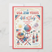 アメリカ建国250年 7月4日BBQ招待状 招待状 (正面)