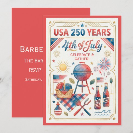 アメリカ建国250年 7月4日BBQ招待状 招待状 (正面/裏面)