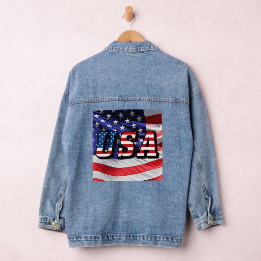 アメリカ引用文アメリカ国旗の女性 デニムジャケット (ハンガー)
