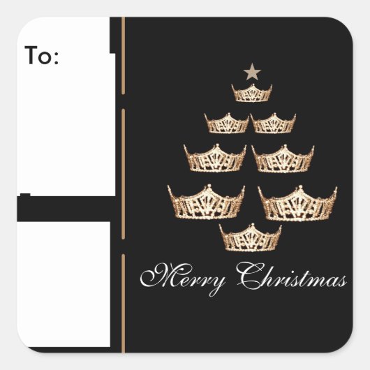 アメリカ恋しく思クラウンクリスマスツリーギフトラベル スクエアシール (正面)