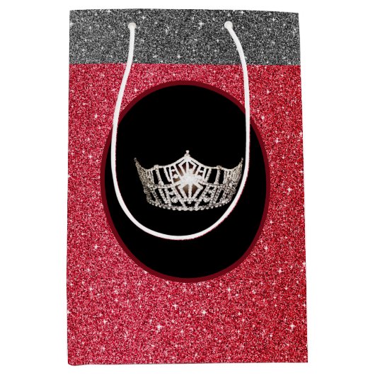 アメリカ恋しく思シルバークラウンレッドFXグリッターギフトバッグ ミディアムペーパーバッグ (正面)