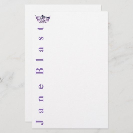 アメリカ恋しく思スタイルクラウン文房具 – 紫/白 便箋 (正面/裏面)