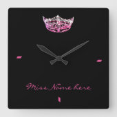 アメリカ恋しく思スタイルピンククラウンクロック スクエア壁時計 (正面)