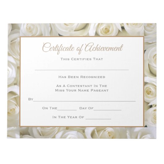 アメリカ恋しく思スタイルページェント証明書 – 実績 ノートパッド (正面)