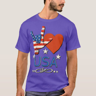 アメリカ愛のサインとアメリカ国旗 Tシャツ