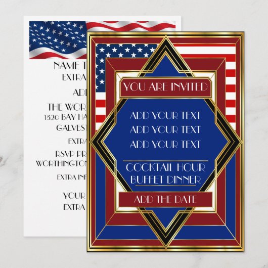 アメリカ愛国デコ招待状 招待状 (正面/裏面)