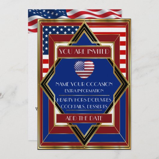 アメリカ愛国デコ招待状 招待状 (正面/裏面)