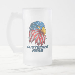 アメリカ愛国ハクトウワシUSAフラグカスタムデザイン フロストグラスビールジョッキ