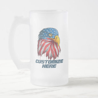 アメリカ愛国ハクトウワシUSAフラグカスタムデザイン フロストグラスビールジョッキ