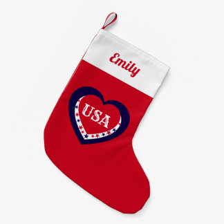 アメリカ愛国ハートホリデー 赤 白 青 スモールクリスマスストッキング
