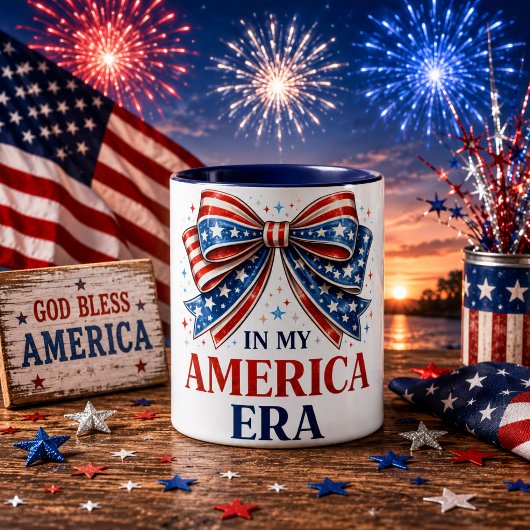 アメリカ愛国ハート型リボン 7月4日 マグカップ