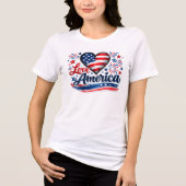 アメリカ愛国ハート USAプライド 赤 白 トライブレンドTシャツ (正面)