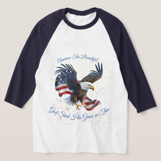 アメリカ愛国主義美しいシャツイーグル国旗 Tシャツ (レイダウン)