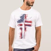アメリカ愛国国旗がTシャツを横切る Tシャツ (正面)