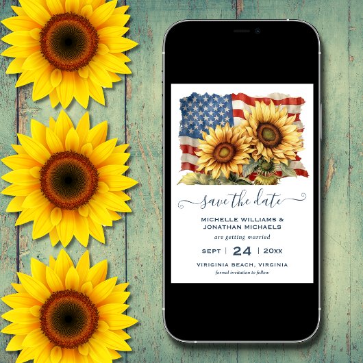 アメリカ愛国国旗のひまわり結婚の花 セーブザデート