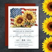 アメリカ愛国国旗のひまわり結婚の花 招待状