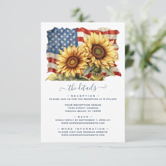 アメリカ愛国国旗のひまわり結婚の詳細 エンクロージャーカード (スタンド正面)