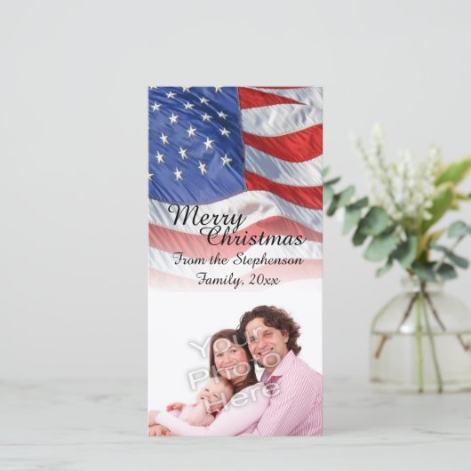 アメリカ愛国国旗のクリスマスフォトカード シーズンカード (スタンド正面)
